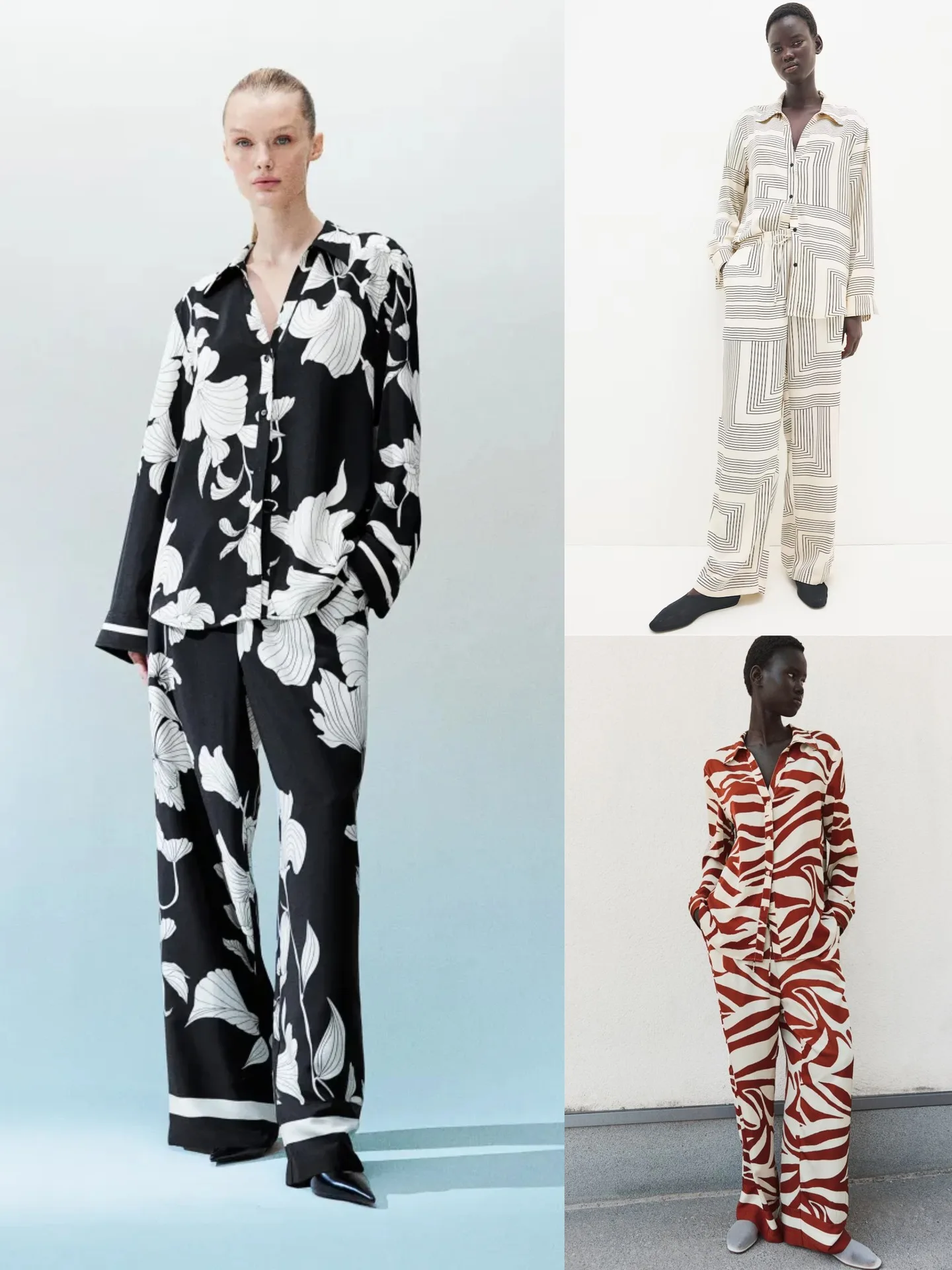 

Women's Spring and Autumn Season Casual Printed Long Sleeve Shirt+Long Pants Two Piece Set