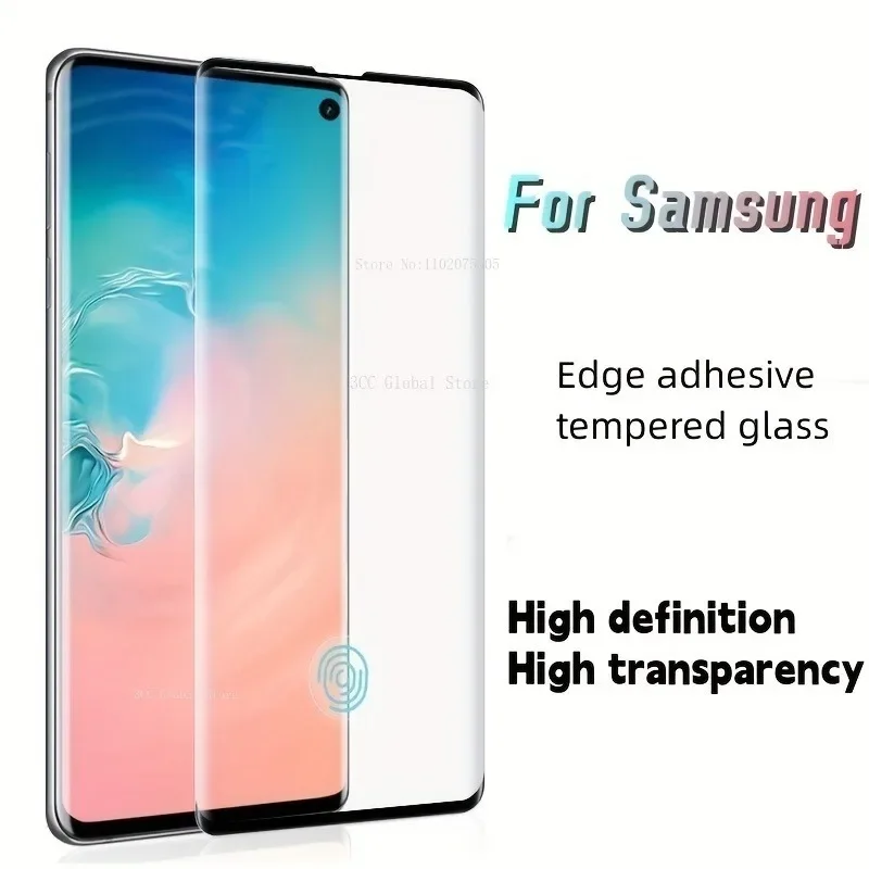 2Pcs Curved Tempered Glass Screen Protector For Samsung Galaxy S23 Ultra S22 Plus S21 Note10Pro-Note20U with Fingerprint Holes