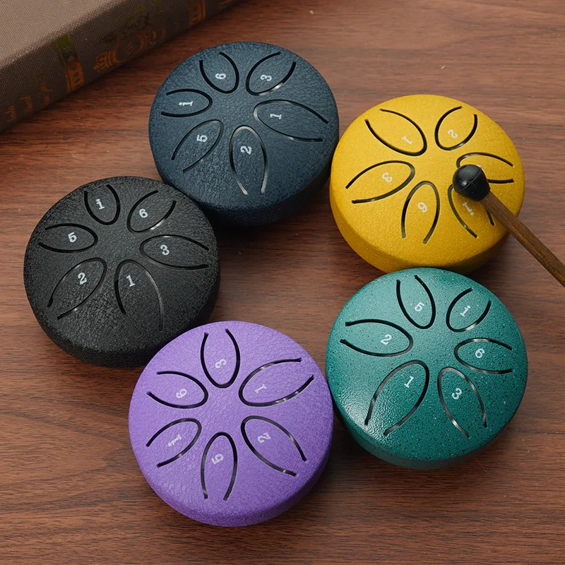 Tambor de lengua de acero, tambor de lluvia portátil, tambor de mano, instrumentos musicales de percusión, 3 pulgadas, 6 notas para Yoga, meditación, juguete Musical