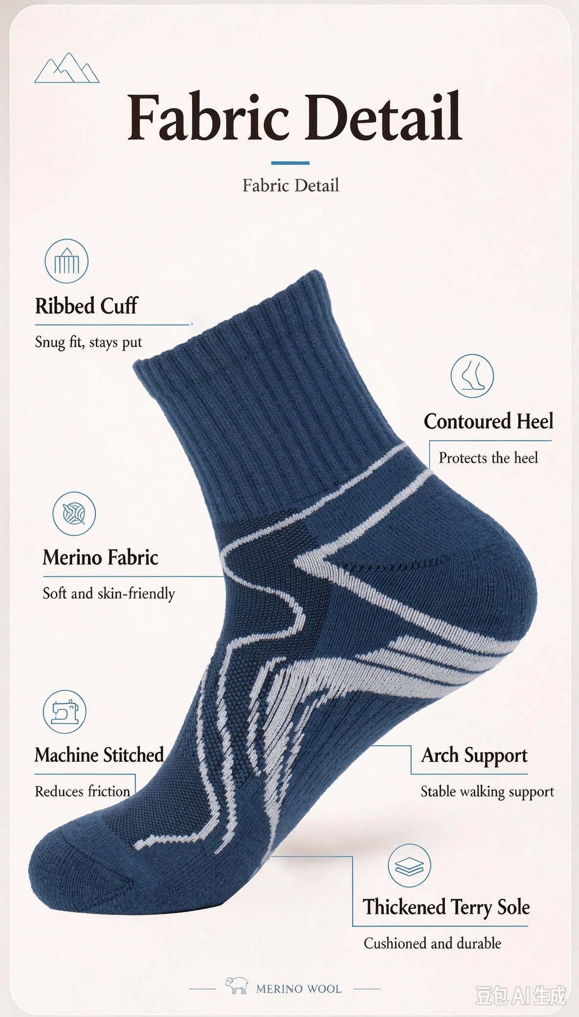 Men Merino Wool Hiking Socks Thick Terry Crew Socks Arch Support Thermal Outdoor Trekking Socks