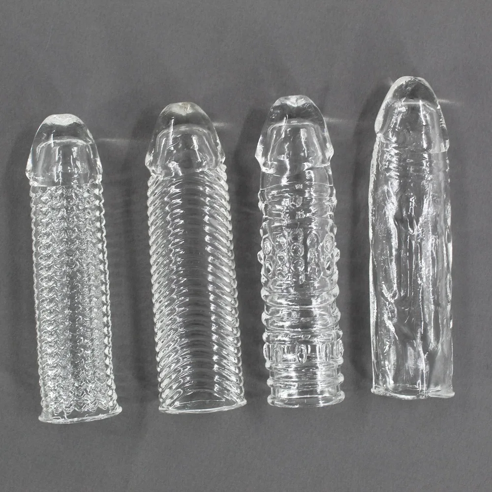 Reusable TPE Crystal Condoms Penis Enlargement Sleeve Extender Delay Ejaculation Cock Sleeve Adults Sex Toy for Men