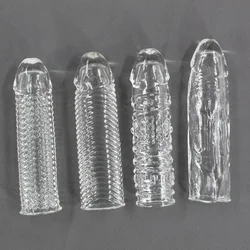 Condones de cristal TPE reutilizables para hombres, alargador de pene, manga retardante de eyaculación, juguete sexual para adultos