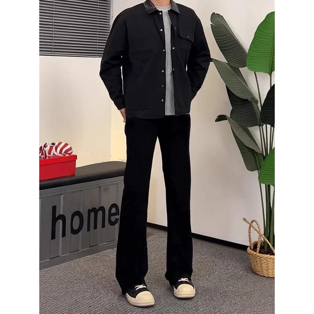 Retro Black 517 Willow Leaf Blade Men's Jeans American High Street Elastic Slimming Micro Flared Straight Leg Pants