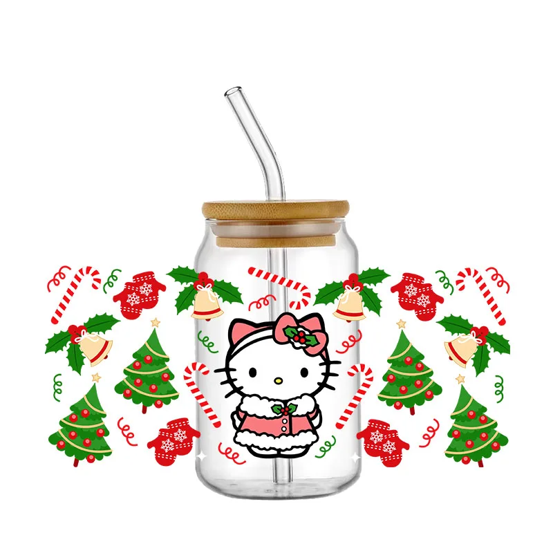 Imagem -06 - Sanrio Olá Kitty Copo dos Desenhos Animados Wraps Etiqueta de Transferência para Vidro Libbey Can Garrafa Lavável Faça Você Mesmo Custom 16oz uv Dtf