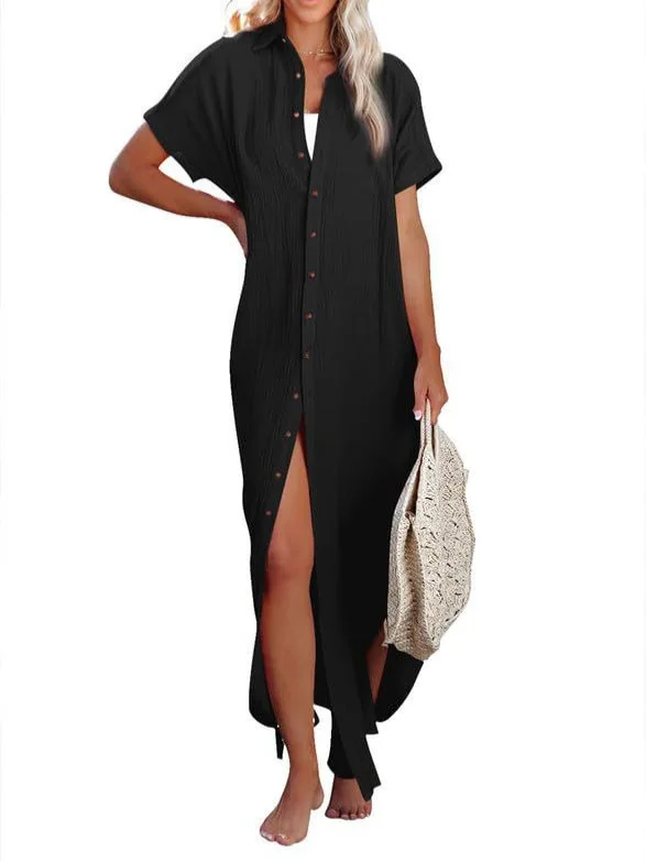 2026 Estate Nuovo! Camicia oversize da donna, camicetta a maniche corte con scollo a V in puro colore, top ampio lungo taglie forti, casual chic (S-3XL)