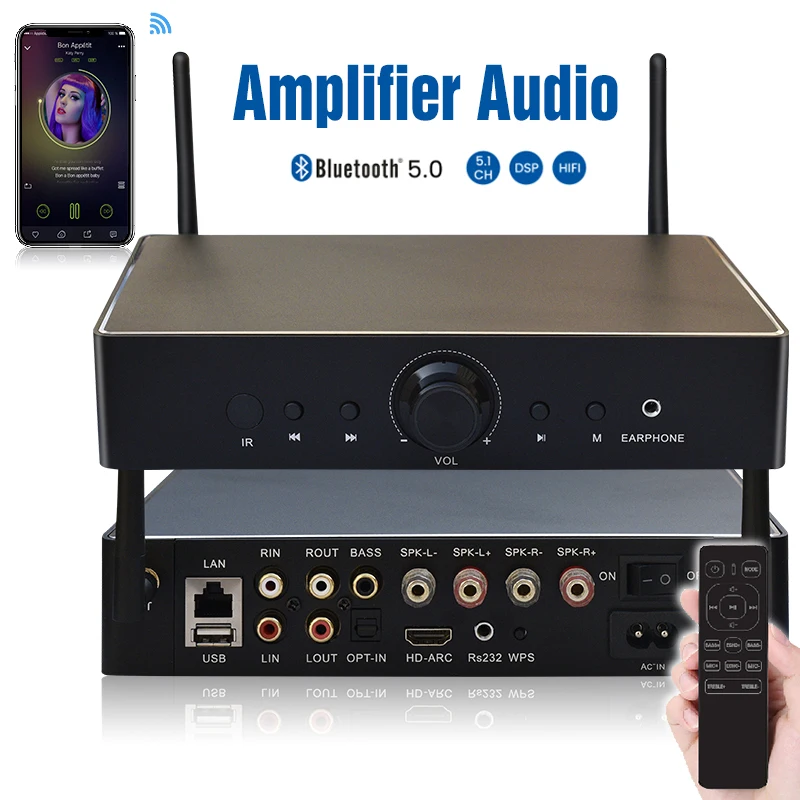 WA60 60W*2 ESS9023 WiFi HiFi Stereo Class D Digital Multiroom Android Karaoke Amplifier with Tadil Airplay Equalizer Free App