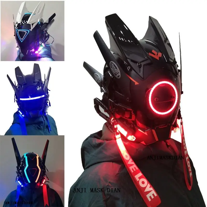 Cyber Punk Helmet Mask Samurai Robot Tech Shinobi Special Punk Techwear With Led Light Cosplay Mask Kids Toy Cool Xmas Gift