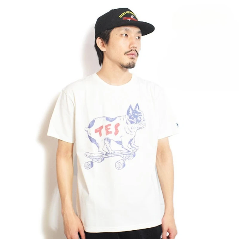

Summer Japanese streetwear brand TES skateboard Dog short-sleeved simple and fashionable round-neck T-shirt
