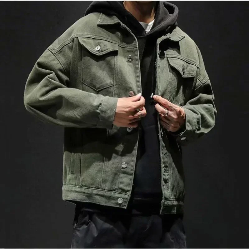 

Cargo Male Jean Coats Autumn Black Button Men's Denim Jacket Aesthetic Y2k Japanese Winter Oversize Washed Joker Big Size Lxury