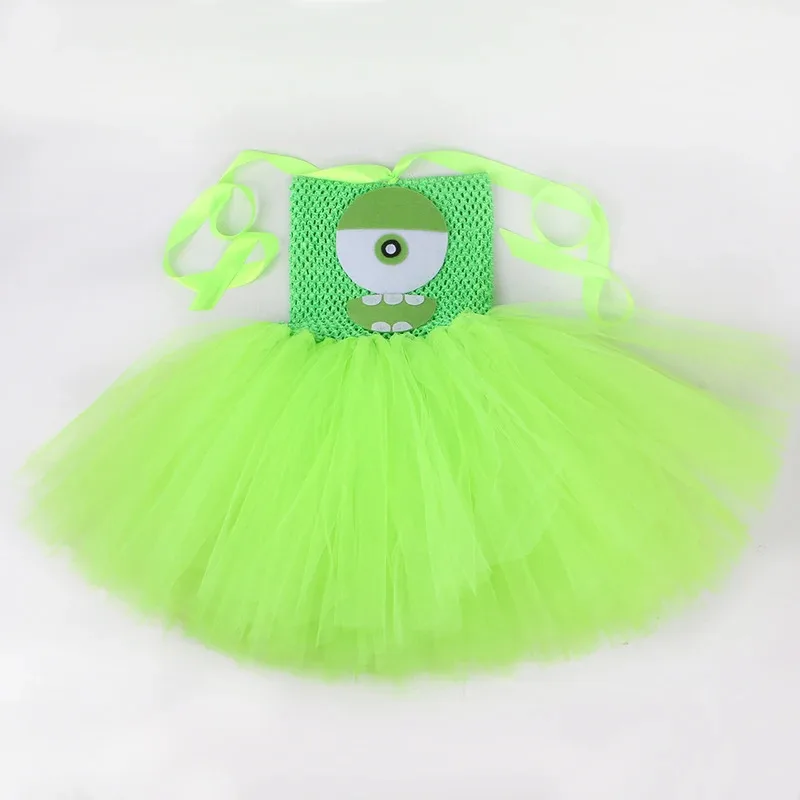 Mike Wazowski Costume di Halloween per bambini Abiti da festa di carnevale Verde Divertenti mostri Cosplay Ragazze Cartoon Tutu Abito da principessa