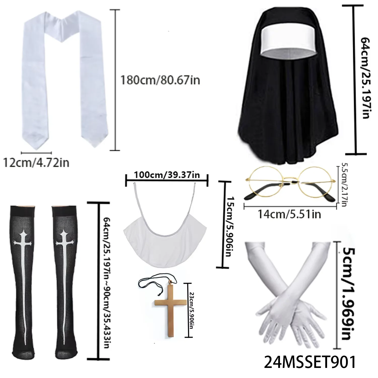 PESENAR Halloween festival party costumes, nun costumes, classic nun headscarves, necklaces, gloves and other costumes image 3