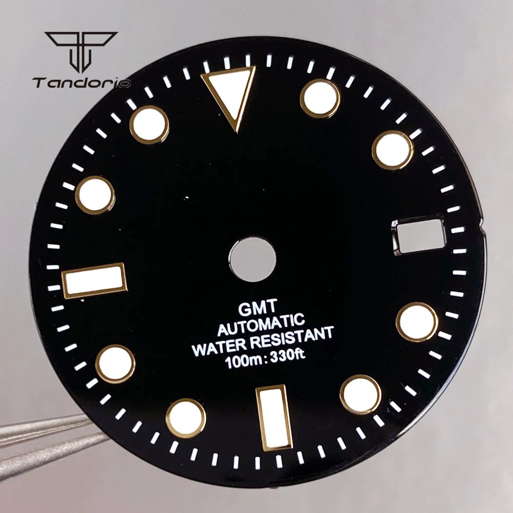 أسود/أزرق/أخضر 29 مللي متر NH34 ساعة الطلب + تاريخ اليد GMT ساعة اليد الوجه وزارة الدفاع أجزاء اكسسوارات مضيئة صالح للحركة التلقائية NH34