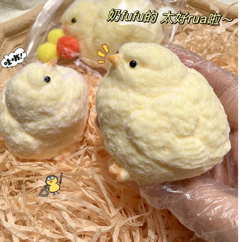 2024 Squishy Chicken Kawaii Handmade Soft Flocked Yellow Chicken Toys Silicone Hen Chick Seal Adult Kids Birthday Gift Girls Toy