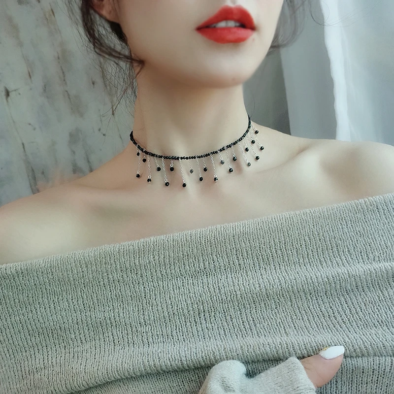 

Lii Ji Real Spinel Choker Necklace Tassels Necklace 925 Sterling Silver Women Jewelry Birthday Gift 38+4cm