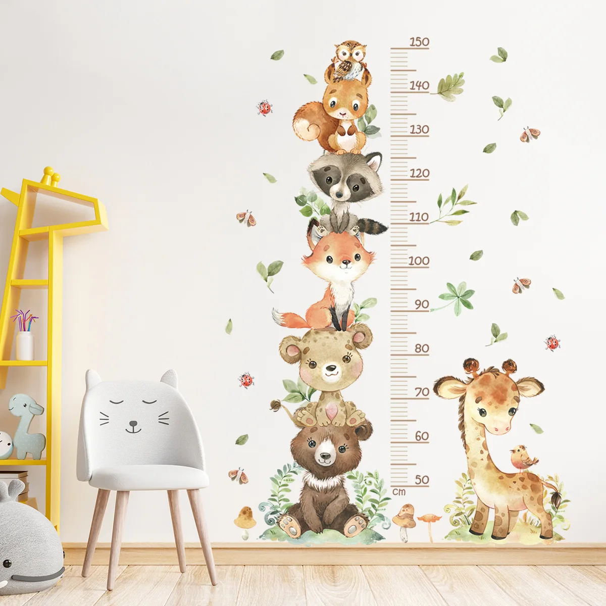 1Set Novelty Funny Cartoon Animals Height Wall Stickers Art Home Decorations Wall Decals For Living Room Kids Room Wall Decor