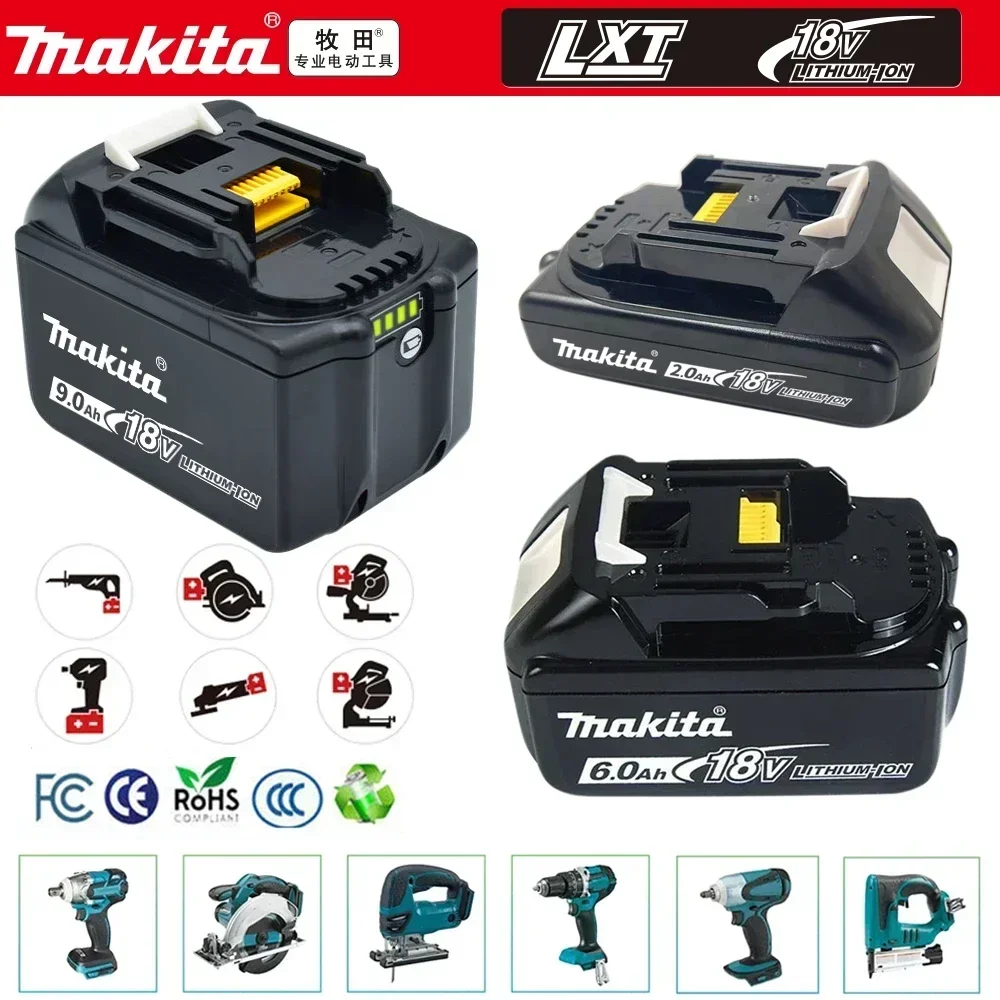 

Makita-100 % Оригинальная Аккумуляторная батарея для электроинструмента, сменная фотобатарея, литий-ионная, 9,0 Ач, 18 в, LXT, BL1860B, BL1860BL1850