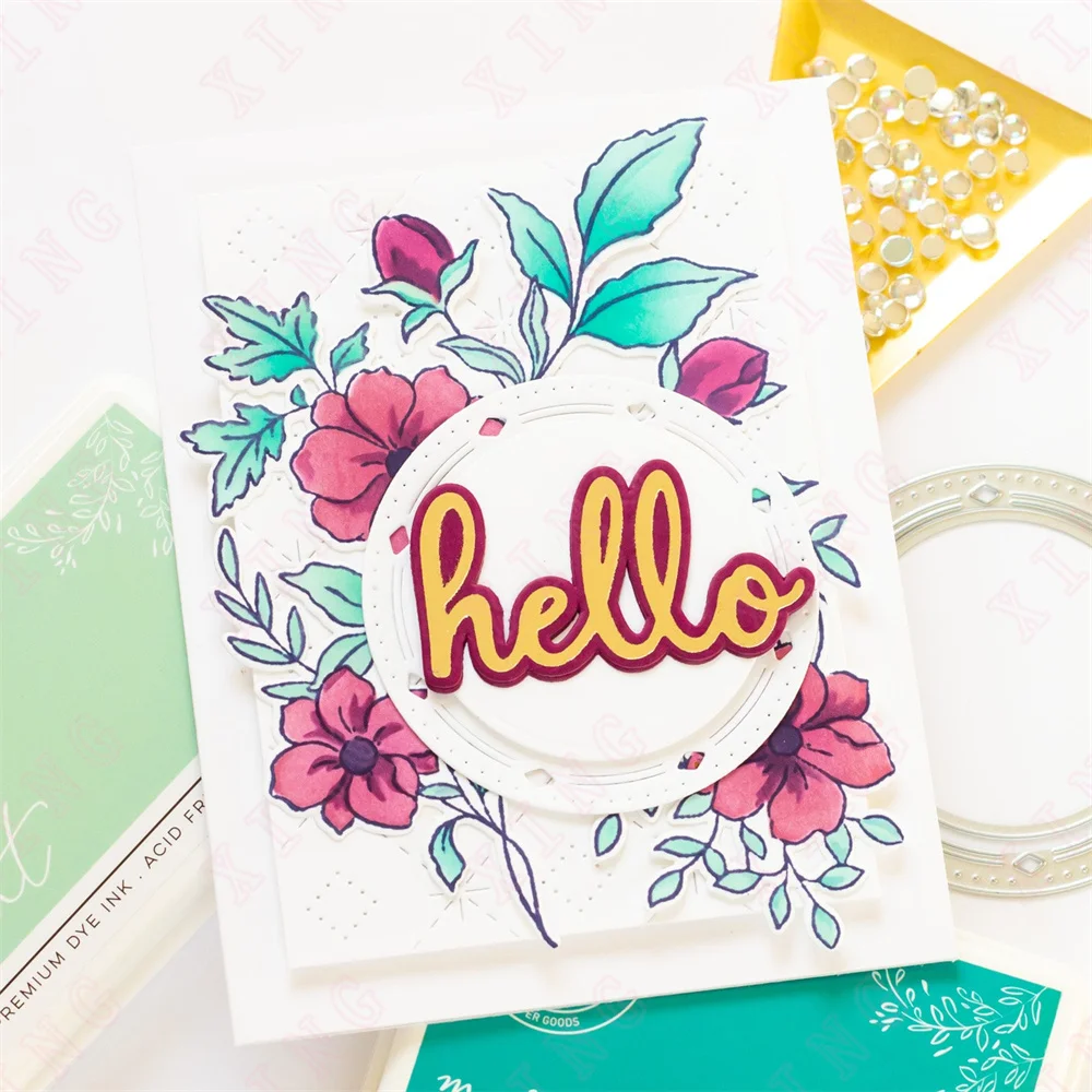 New Craft Metal Cutting Dies Measure Dance Grow Heart Leafy Background Stencil Lattice Dotted Thank You Hello Circles Stamps Set