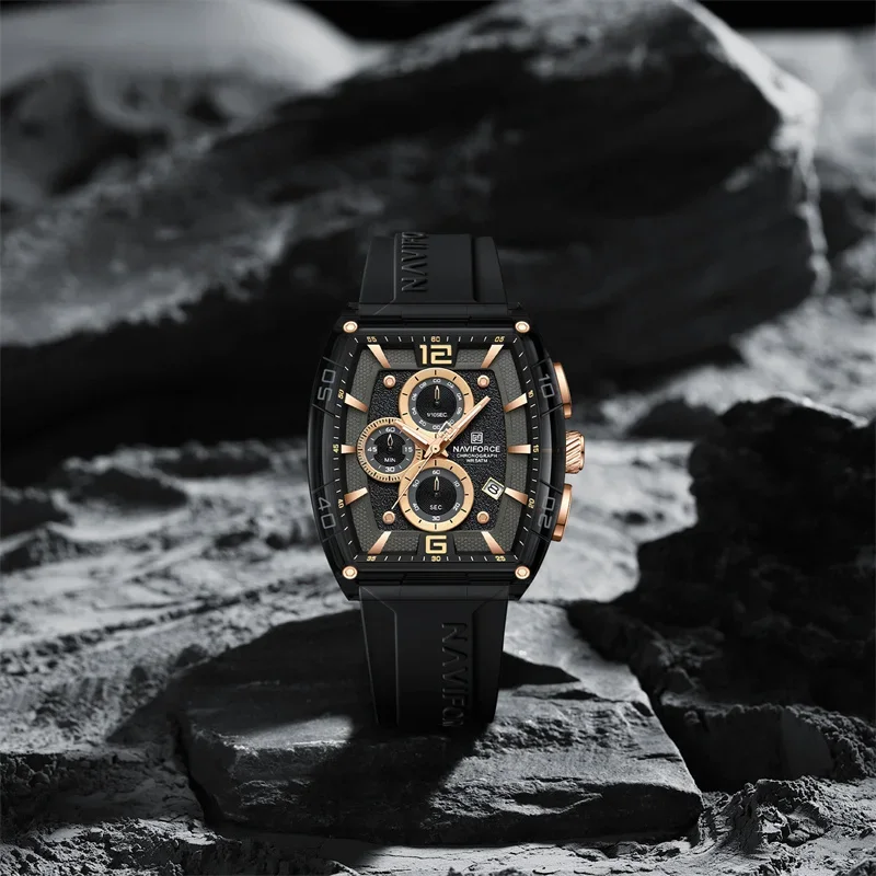 NAVIFORCE العلامة التجارية عالية الجودة العسكرية الرياضة الرجال الساعات كوارتز 50 متر مقاوم للماء سيليكون حزام تاريخ الساعات الأصلية للرجال 2025