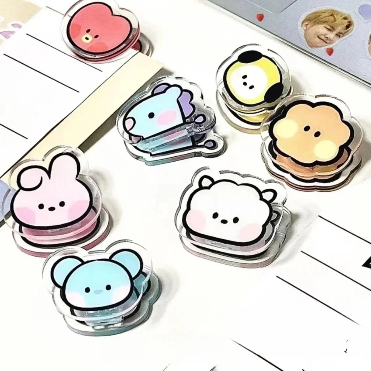 BT21 Acrylic Memo Clip Anime Cartoon TATA CHIMMY Student Information Storage Clip Multi Functional Double Sided Clip Gifts