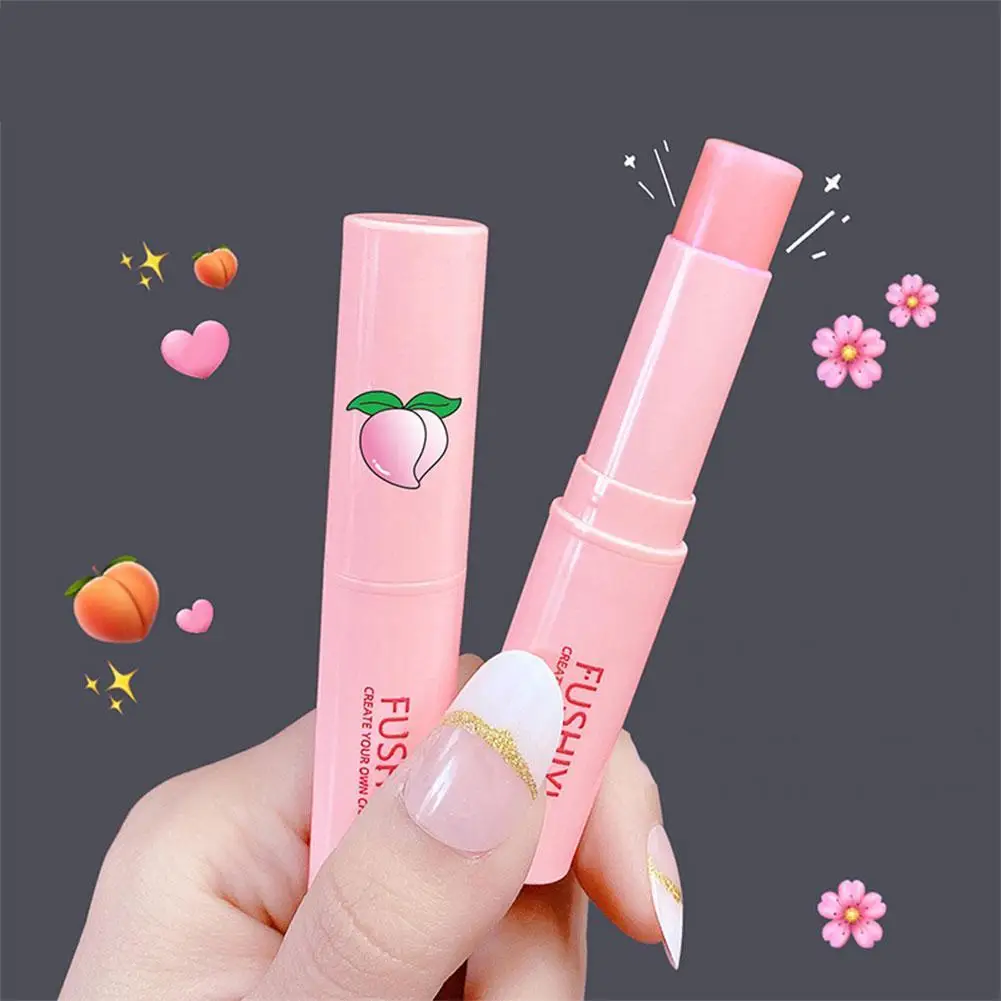 1PC Natural Peach Lip Balm Long-lasting Moisturizing Lipstick Temperature Change Color Lipstick Anti-drying Hydration Lip Care