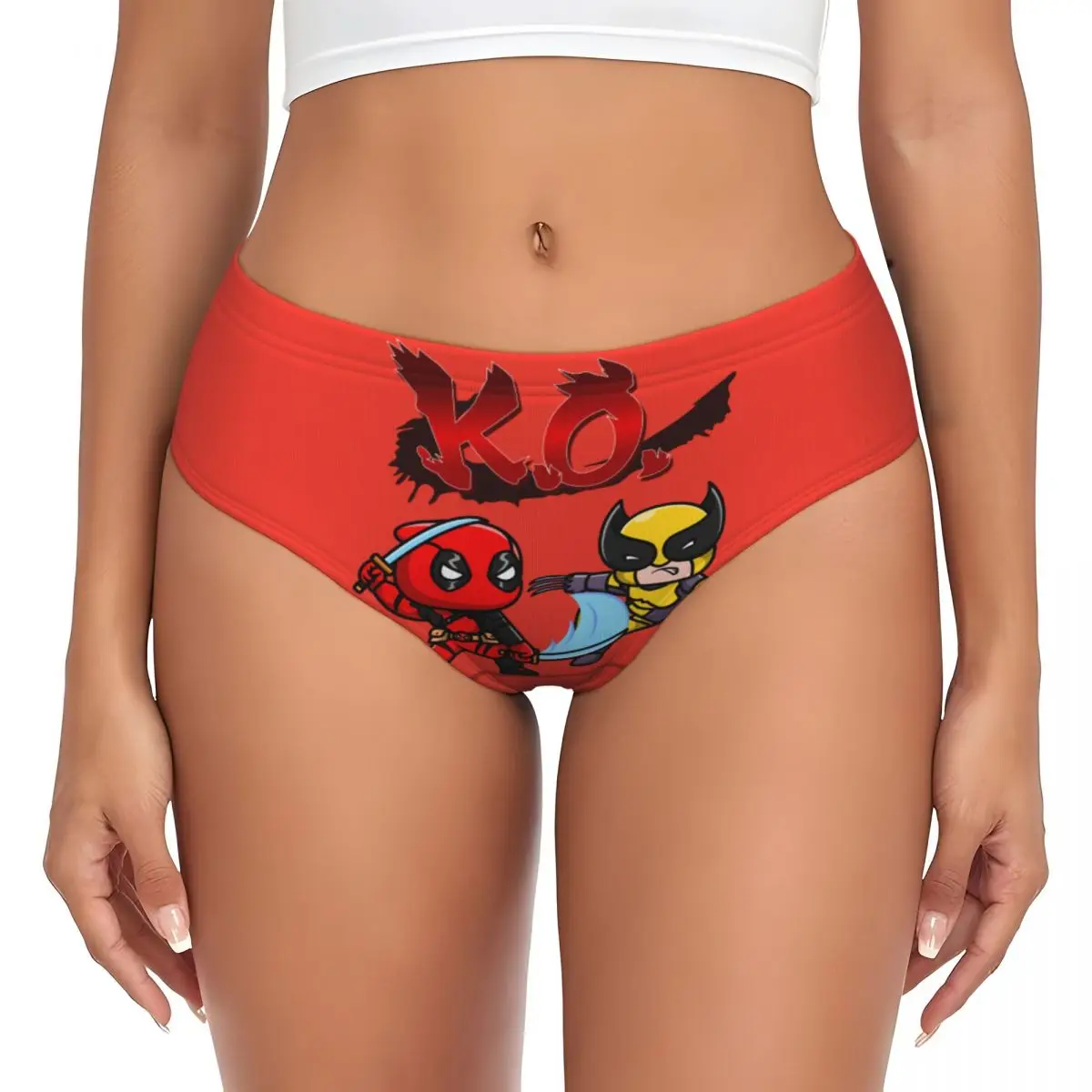 Custom Deadpool KO Wolverine Briefs Underwear Women Breathable Stretch Panties