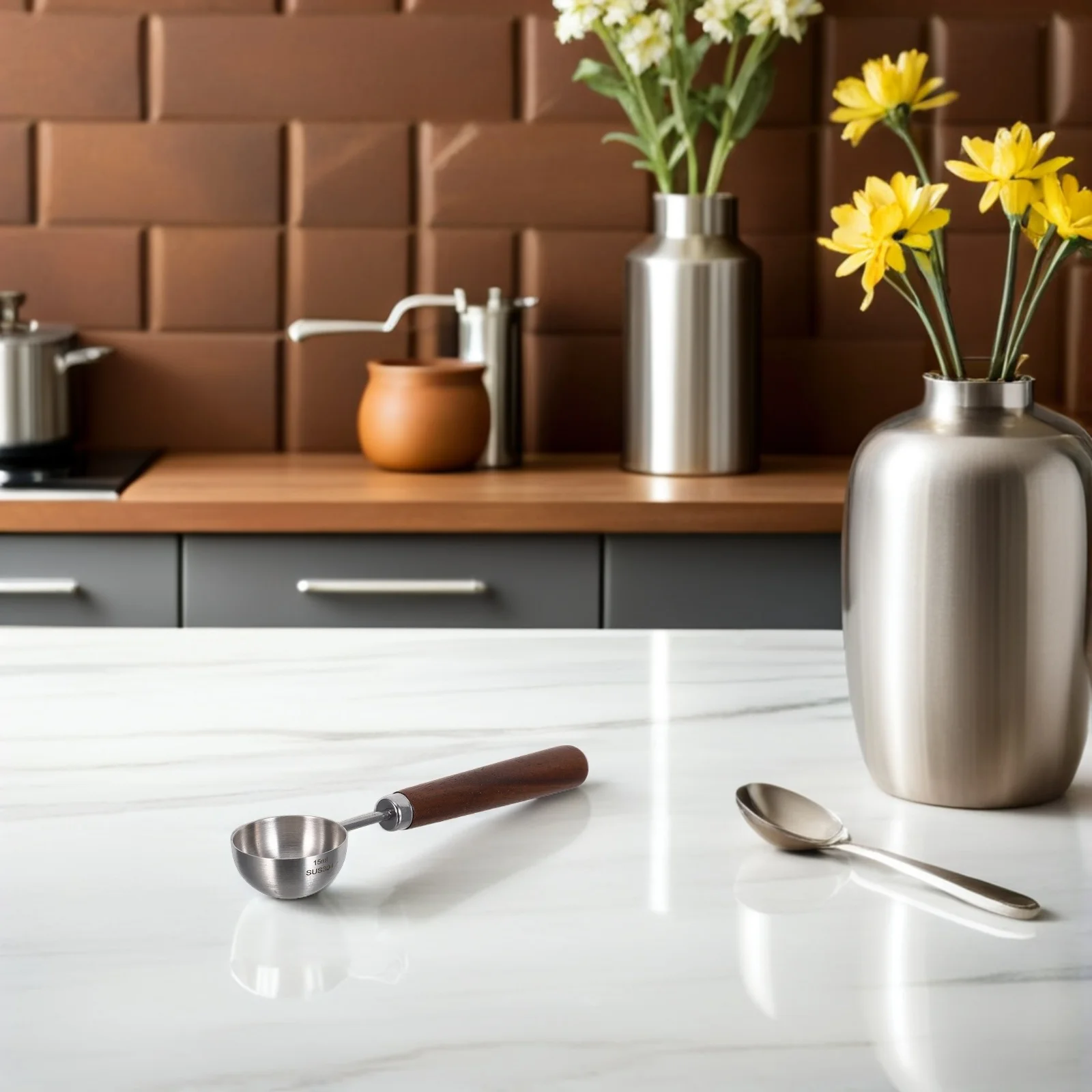 

Coffee Measuring Spoon 15Ml Stainless Steel Scoop Wood Handle Ergonomic Design for Ground Coffee Beans Brewing Home Office