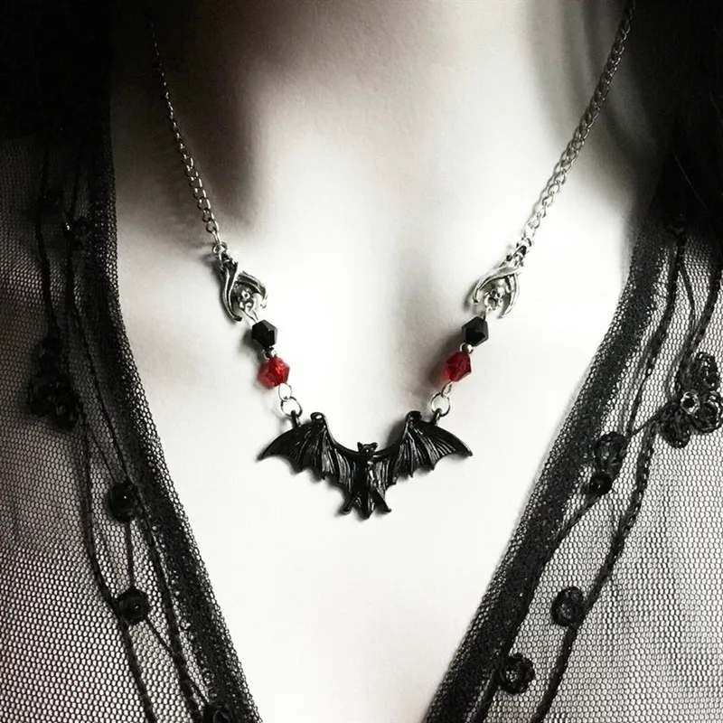 Kristall Perle Kette Gothic Halskette für Frau Tier Horror Schwarz Bat Punk Schmuck Geschenk Hexe Halsband Dunkle Serie Zubehör 2022