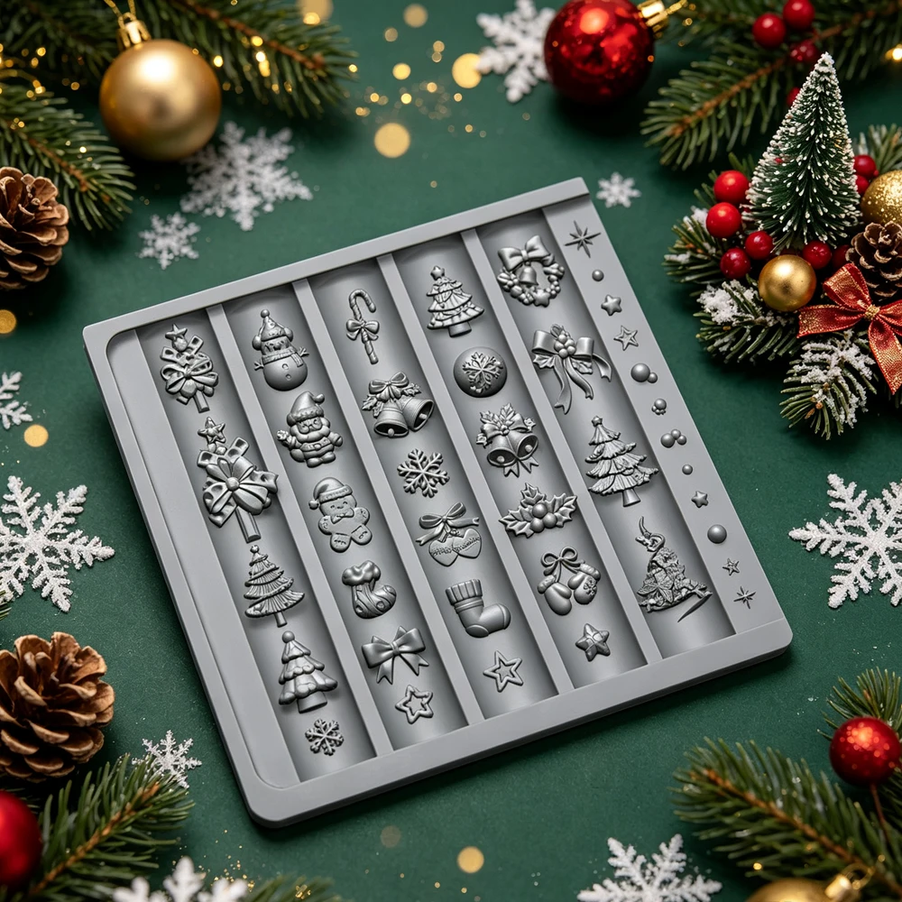 2pcs Silicone Nail Mold DIY Christmas Tree Snowman Gingerbread Man Transparent Template Nail Art Decoration Manicure Design Tool