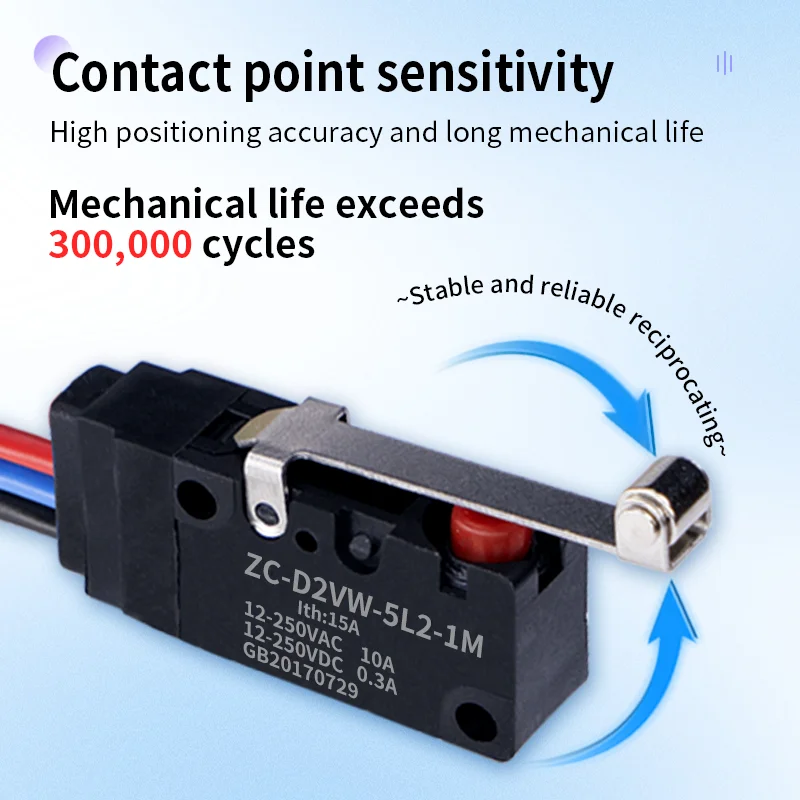 ZHICAN IP67 waterproof micro switch small limit switch 5L1B-1M/5L2A/5L3-3M one open one closed with wire roller button switch