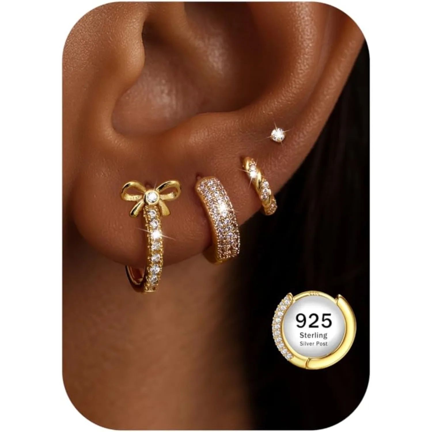 FASACCO 4Pairs 14K Gold Plated Huggie Hoop Earrings for Women, Hypoallergenic 925 Sterling Silver, Non Tarnish Cartilage Earring