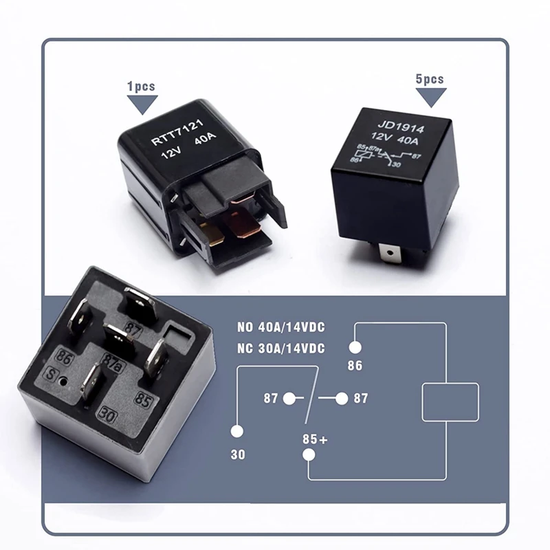 12V Relay Fuse Box Prewired Relay Box Automotive With 5Pcs 5Pin Relays 1Pcs 4Pin Relay 6 ATC/ATO Blade Fuse Universal