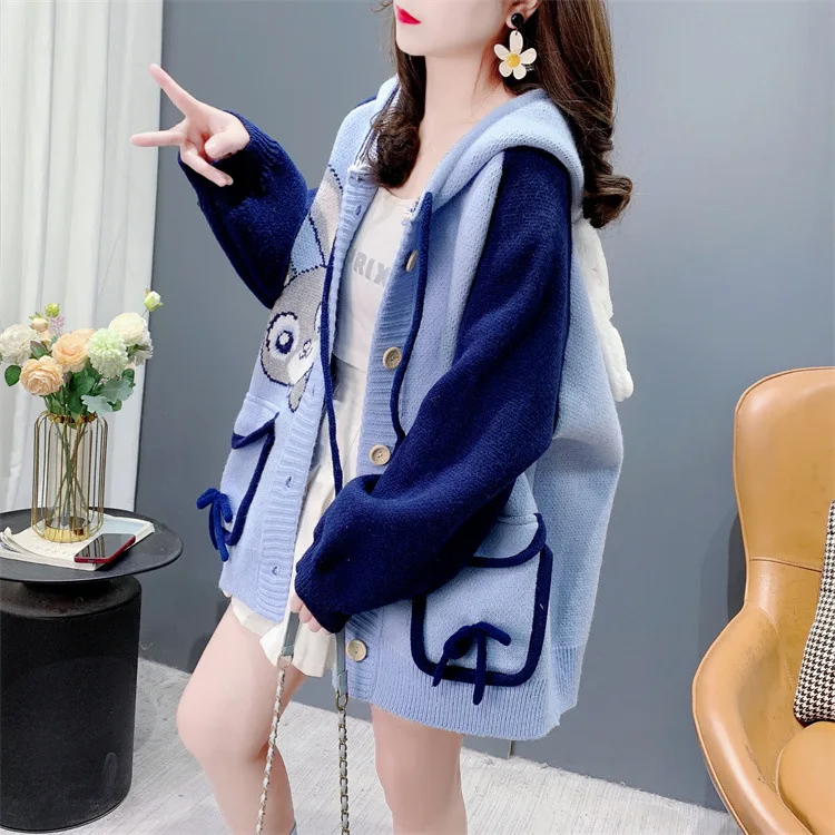 Cardigan Women Sweaters Jackets Hooded Full Sleeve Jumpers Y2k Streetwear Elegant Knit Casual Loose Open Stith Autumn Winter