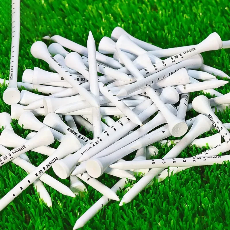 50pcs Professional Golf Tees 83mm White Golf Wood Tee Golf Supplies Printed Digital Scale Ball Seat Ball Holder