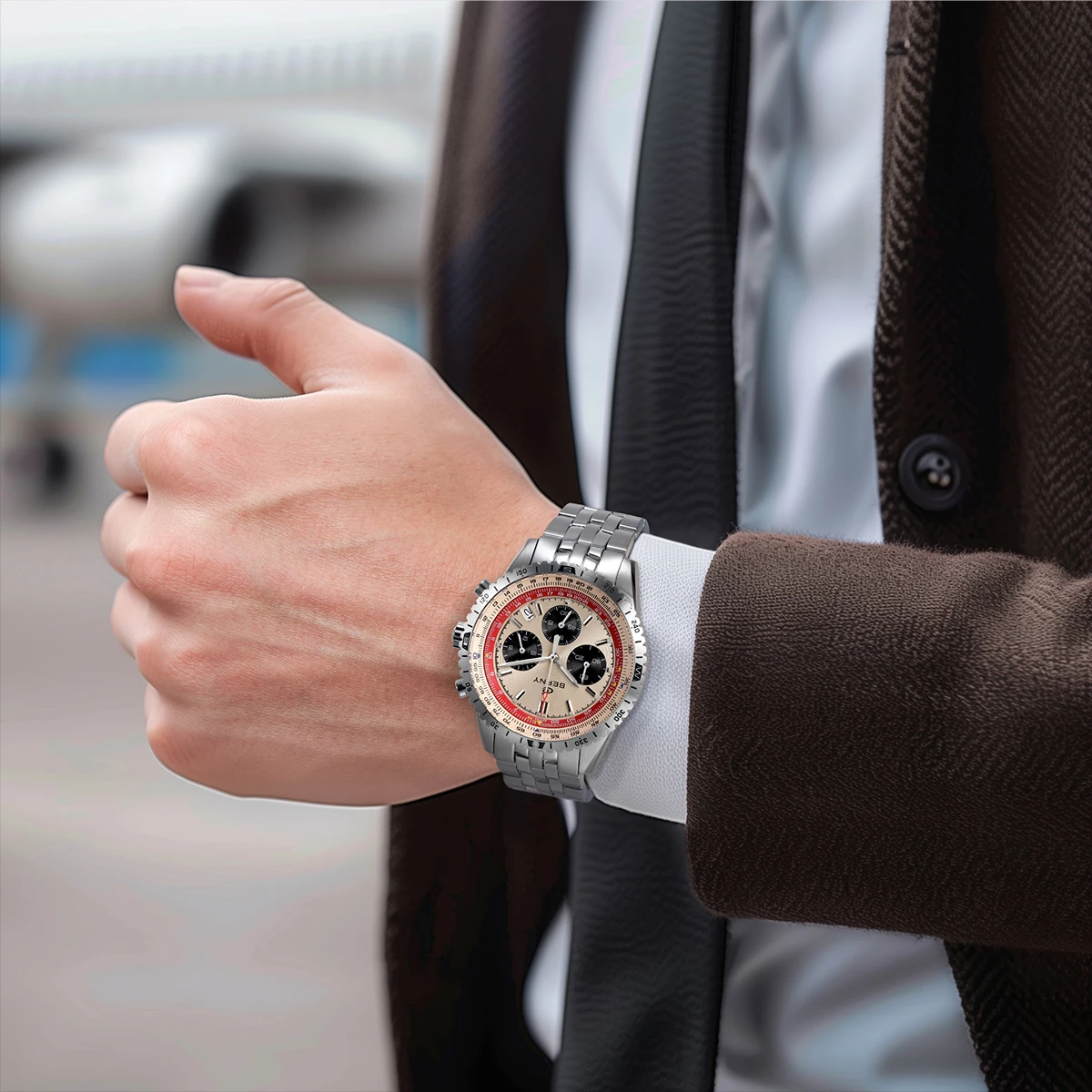BERNY Aviation Herrenuhren Quarz Chronograph Uhr Datum Saphir Super Leuchtend Luxusmarke Dress Herren Armbanduhr – Detail 18