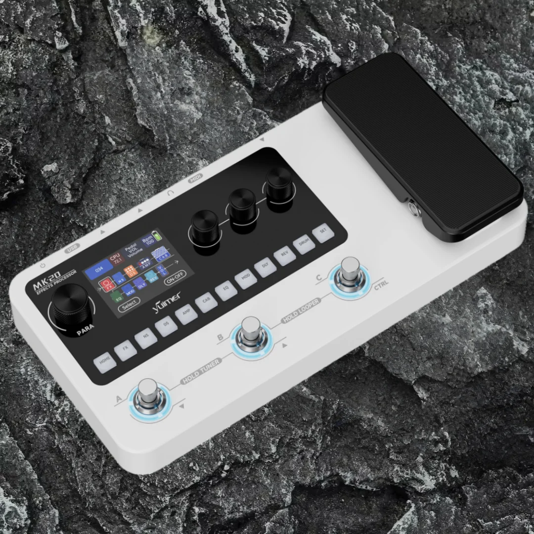 معالج Yuimer MK-20 متعدد التأثيرات مع آلة الطبل والموالف ودواسة لوبر/الجيتار/الجهير