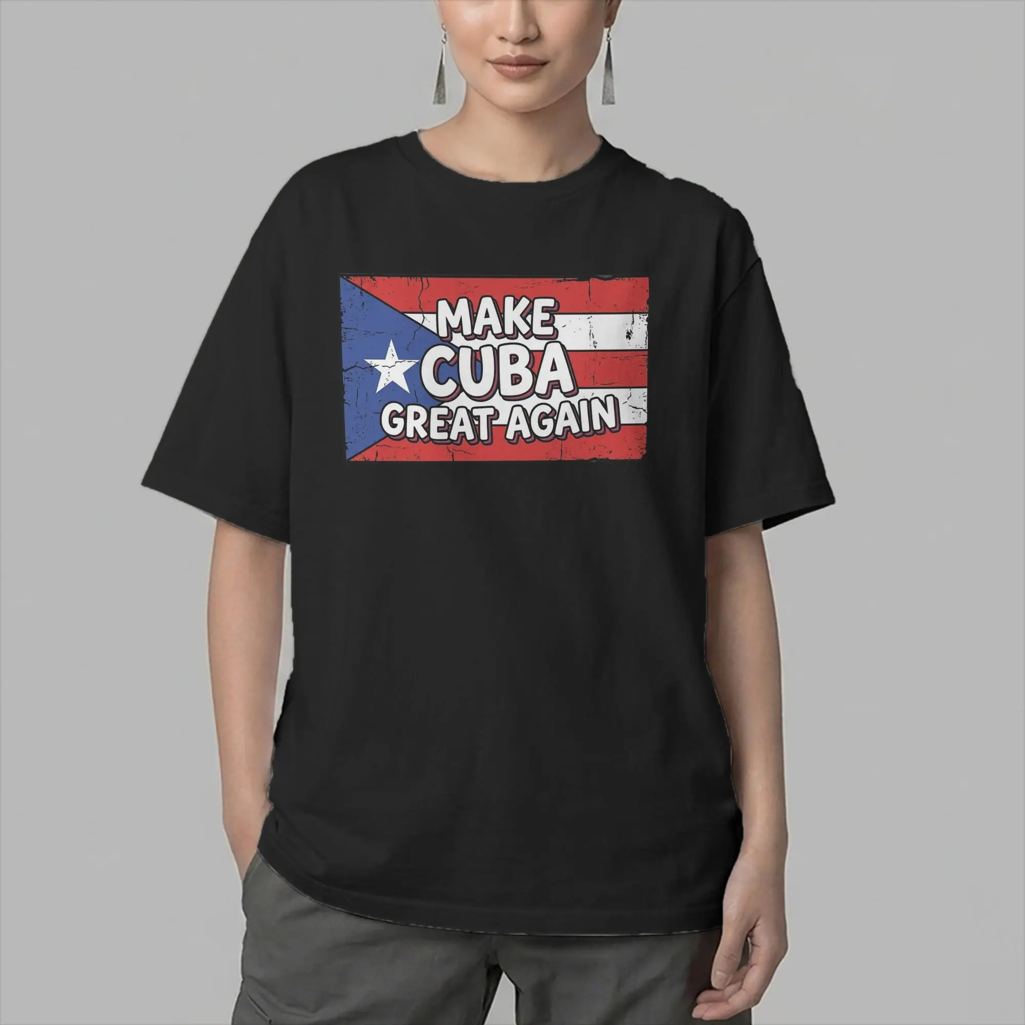 Men's T-Shirts Make Cuba Great Again Cuban Flag Vintage Novelty Cotton Tee Shirt Short Sleeve  T Shirts Crew Neck Clothing Gift