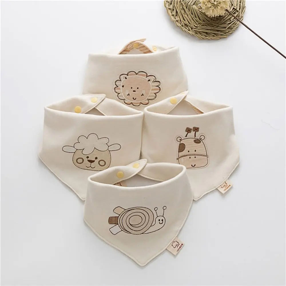 Baby 100% Organic Cotton Bib For Age 0-2 Cartoon Embroidery Saliva Towel Newborn Soft Absorbent Triangle Towel Burp Cloths