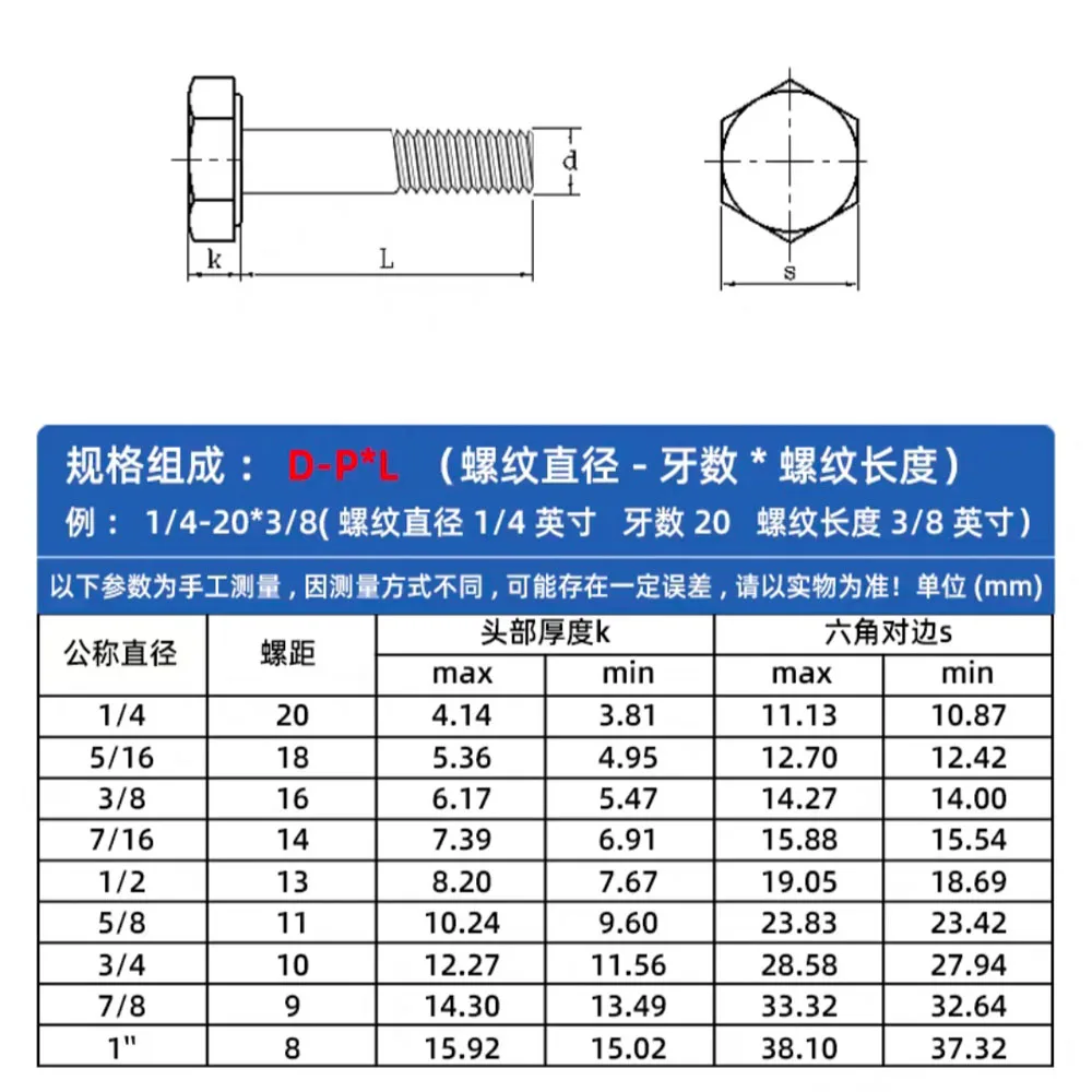 1-10pcs UNC 1/4-20  To 7/8-9 Partial Thread External Hex Hexagon Head Screws 304 Stainless Steel Half Tooth Hexagon Bolts