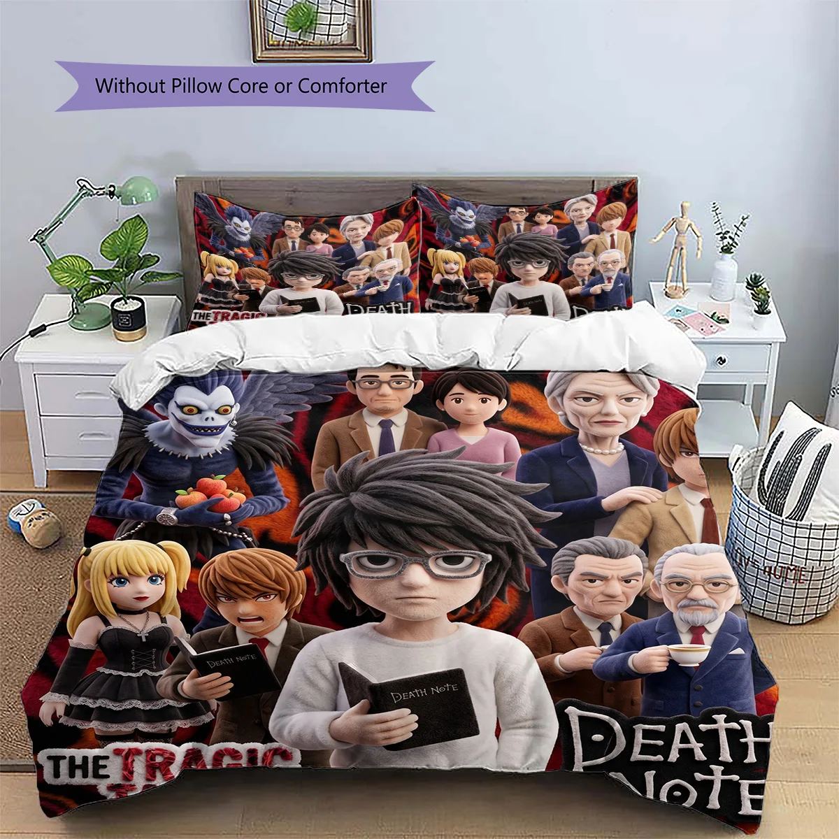 Death Note Patterned Pillowcase & Duvet Cover Set Anime Style Bedroom Decor Great Gift for Enthusiasts YUN6518
