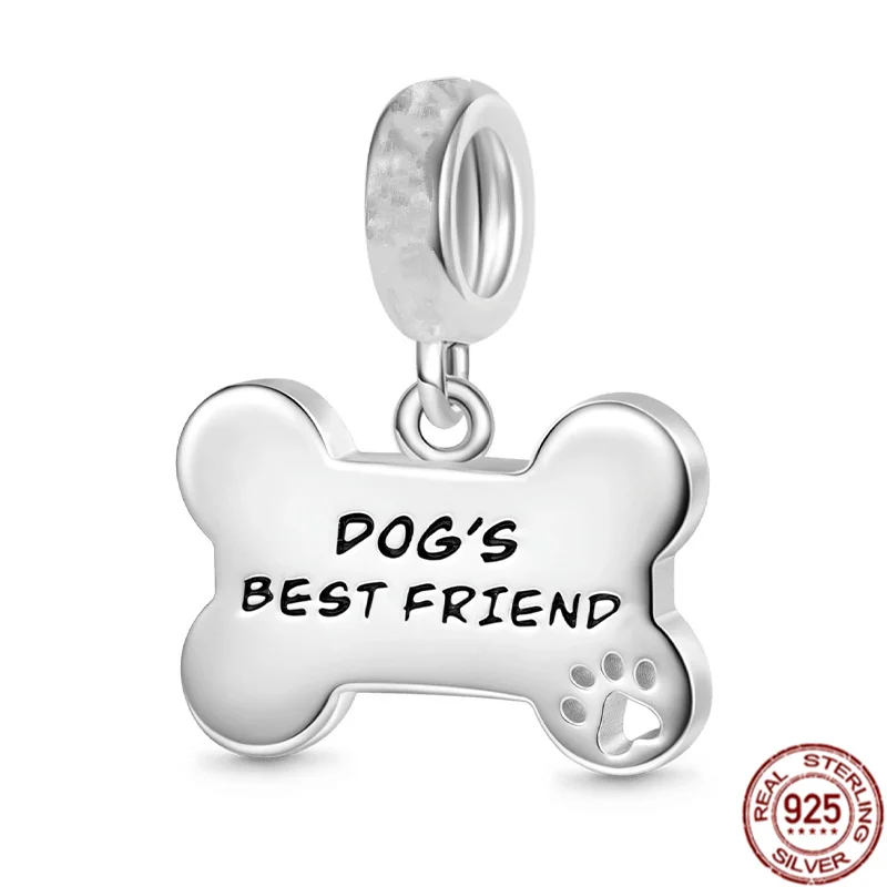 925 Sterling Silver Dog Bone Pendant, Charm Beads, Pet Série Pegada, se Fits Original Pulseira Pandora, Hot Jewelry