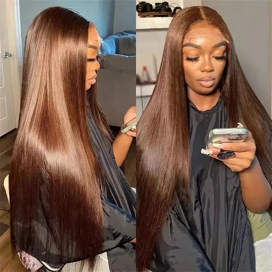 

30 40 Inches #4 Chocolate Brown Human Hair Wig Brown Straight 13X6 HD Lace Frontal Human Hair Wigs For Women 4x4 5x5 Closure Wig