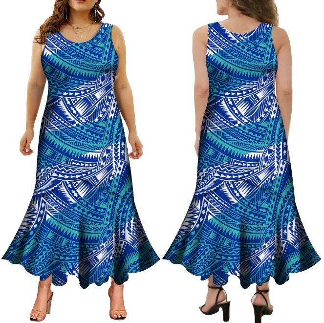 Summer 2024 New Women'S Polynesian Ladies Banquet Dress Elegant Slim Fishtail Dress High Quality Sleeveless Crewneck Dress