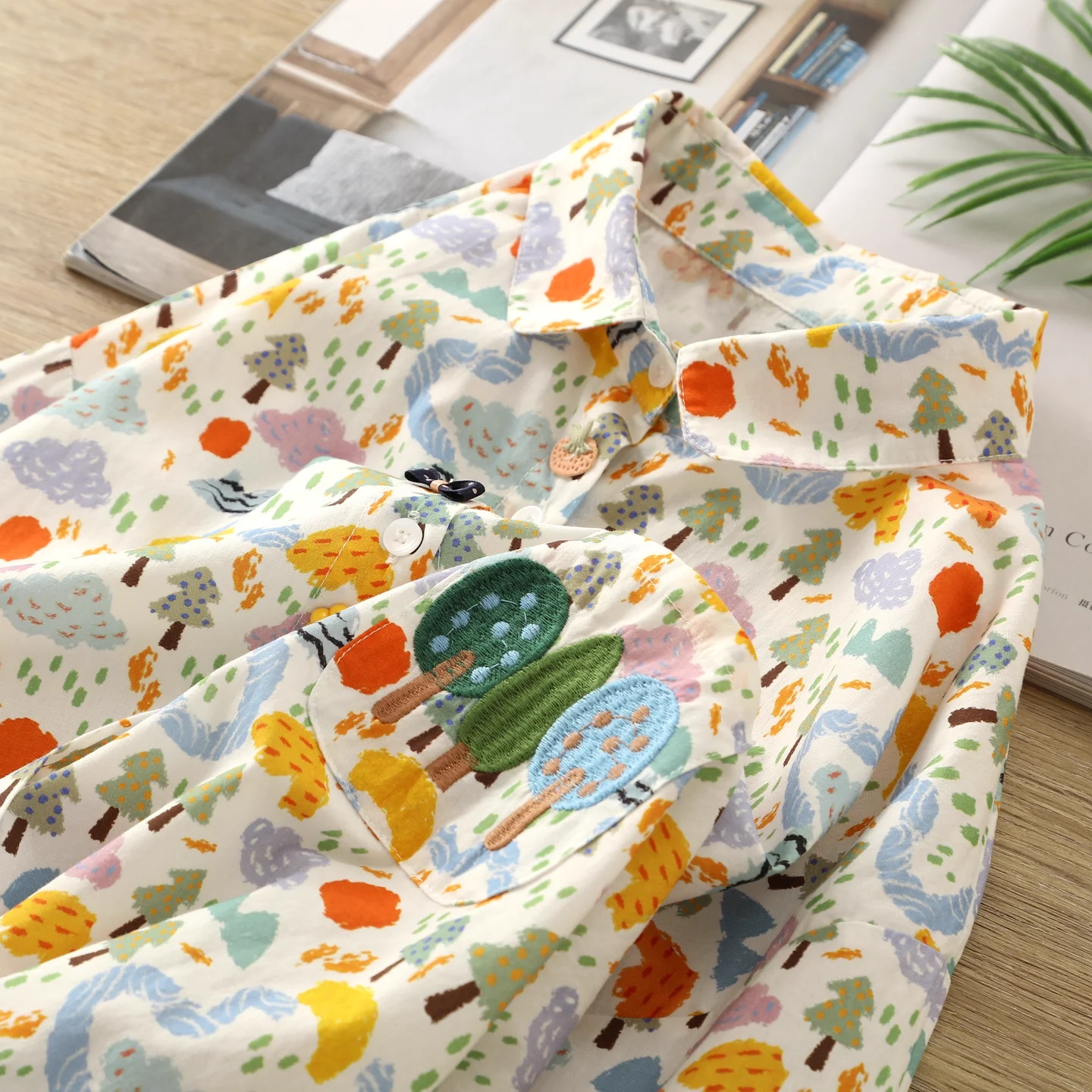 

Japanese vintage clothes mori girl Japan style 100% cotton cartoon Christmas tree print shirts long sleeve blouses for women