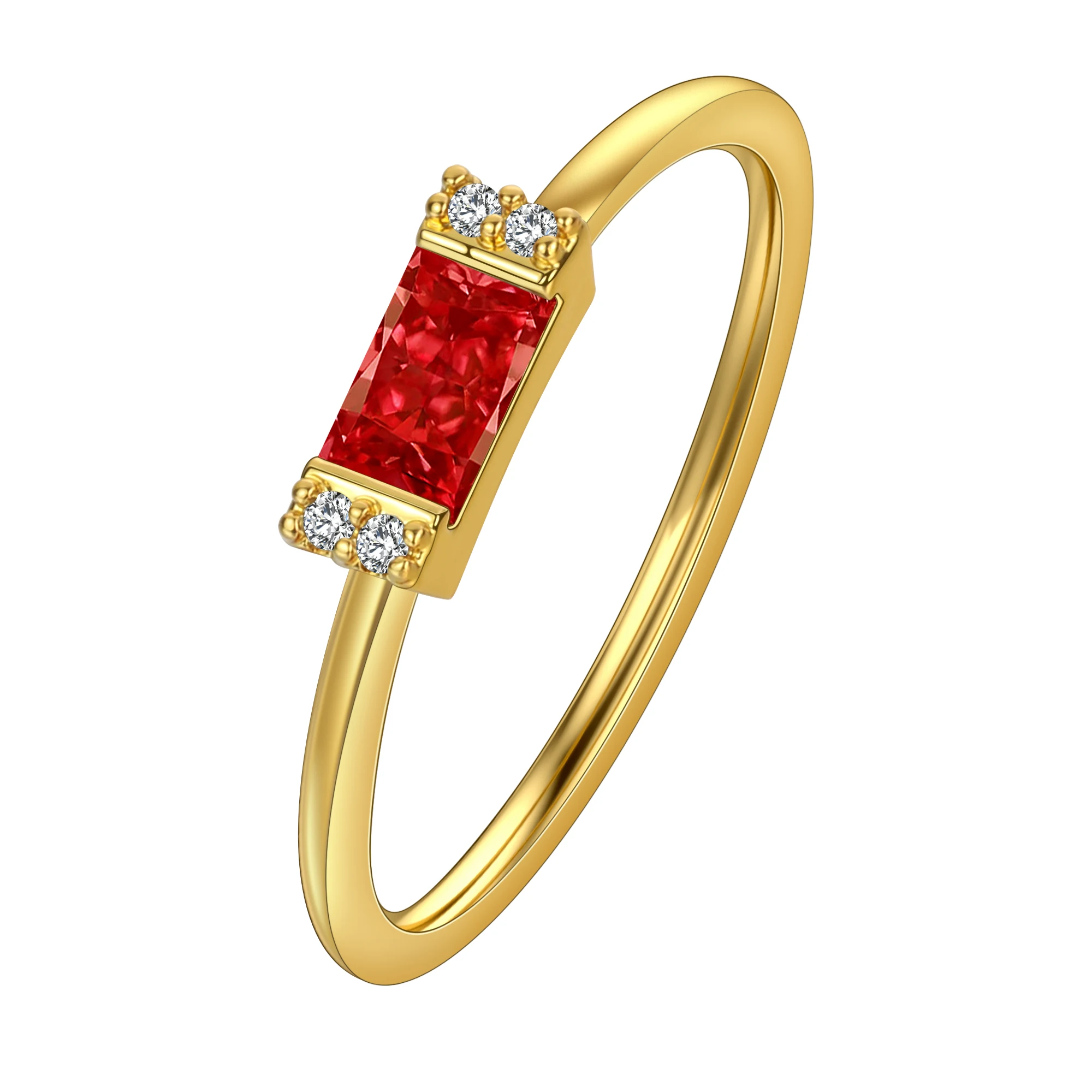 QIMING Garnet Baguette Ring Thin Dainty Stacking Rings For Women Tiny Eternity Stacking Ring Fashion Jewelry
