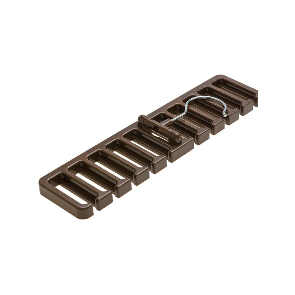 2Pcs Plastic Necktie Hanger with Anti-Slip Arms Holds 10 Ties Belts Scarves Compact Organizer for Closet Wardrobe Bathroom Brown view 2