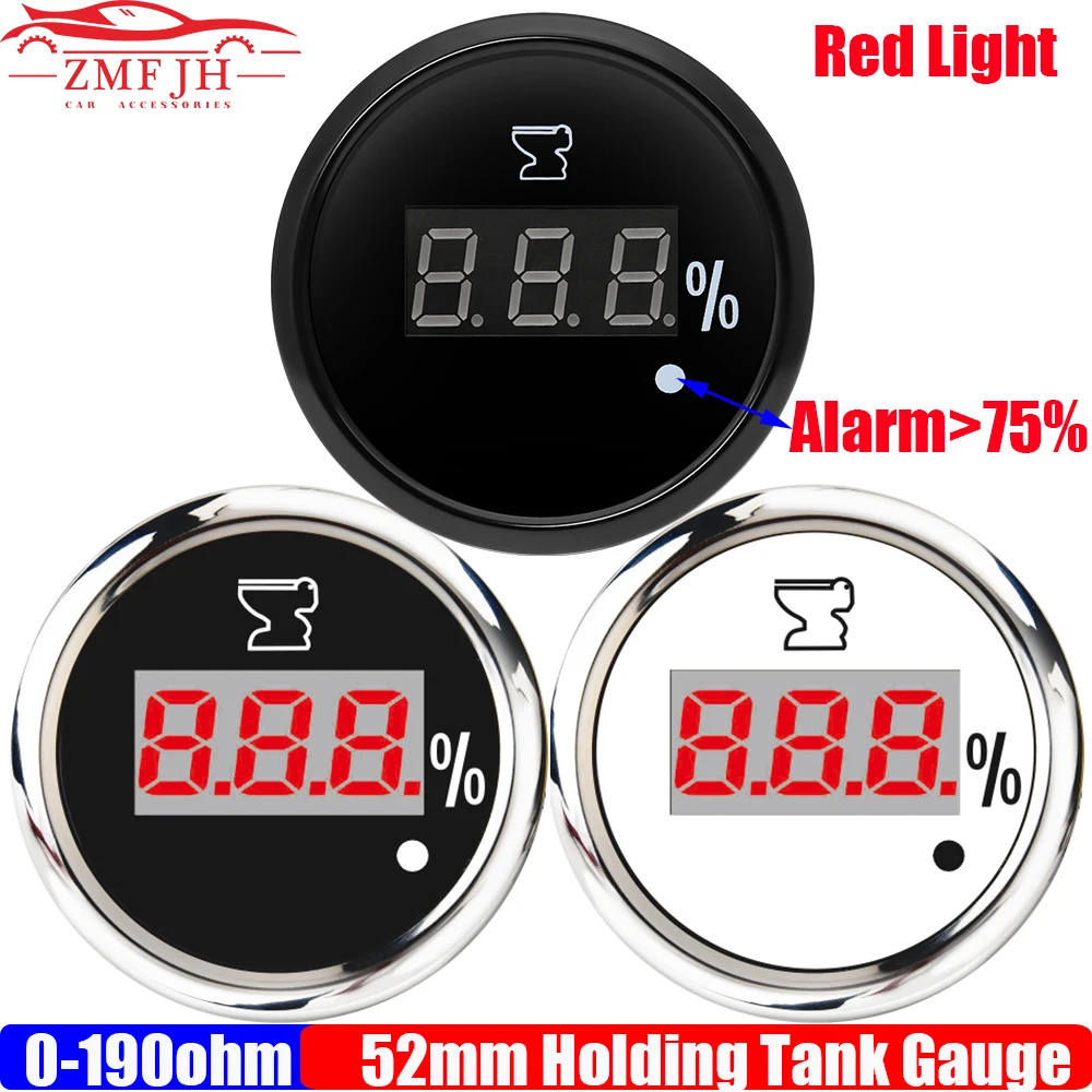 

Digital 52mm Holding Tank Gauge 0-190ohm,240-33ohm Sewage Level Gauge with Flash Alarm Red Backlight HTG Waste Meter Car Boat