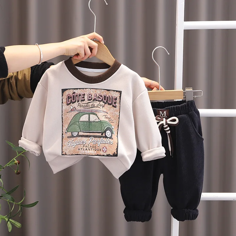 Toddler Boys Set 2024 Spring Baby Boy Clothes 1 To 2 Years Korean Style Printed Casual Pullover T-shirts and Pants Kids Outfits