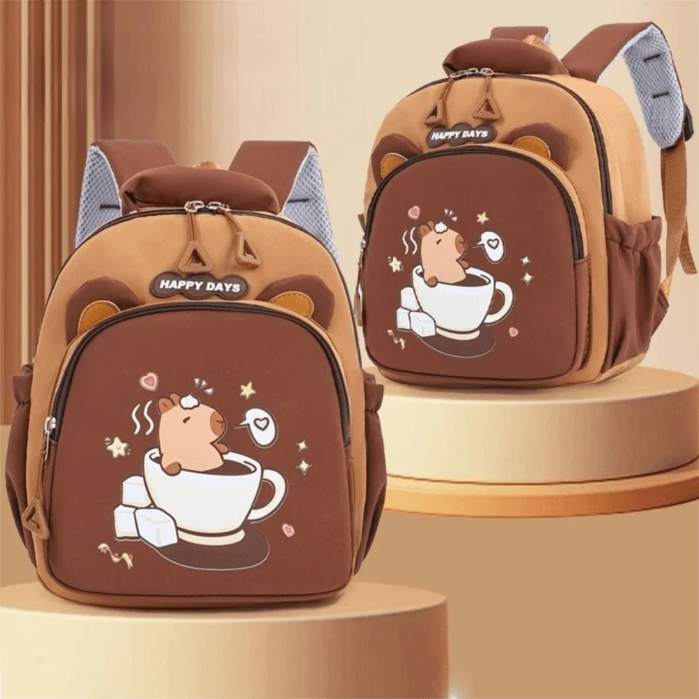Cute Cartoon Lightweight Capybara Backpack  Large Capacity Capybara School Bag Multi-Pockets Nylon Kindergarten Backpack