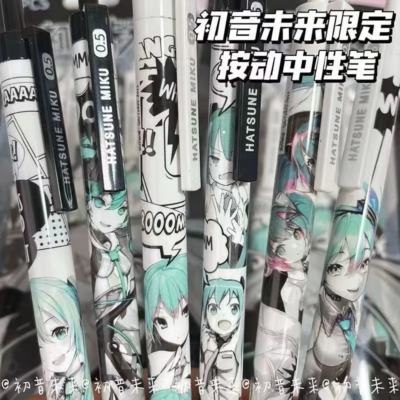 New Hatsune Miku Cute and Sweet Anime Character Print Quick-drying Non-erasable Plastic 0.5mm Gel Pen Student Writing Test Pen