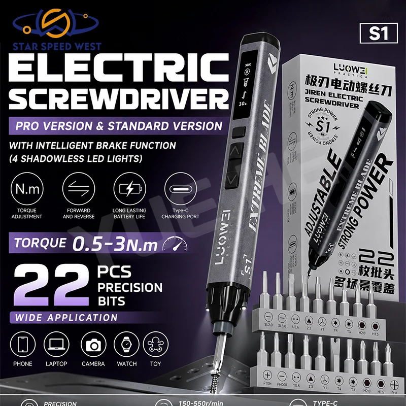 chave-de-fenda-eletrica-luowei-s1pro-versao-profissional-com-freio-inteligente-motor-brushless-e-display-oled-para-reparo-de-celulares